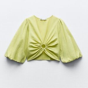 Zara Women's Green Puff Sleeve Top